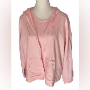 2-PC Hoodie Shirt Sport Saavy Pink Vintage Cotton Tee Tshirt Sweatshirt Floral